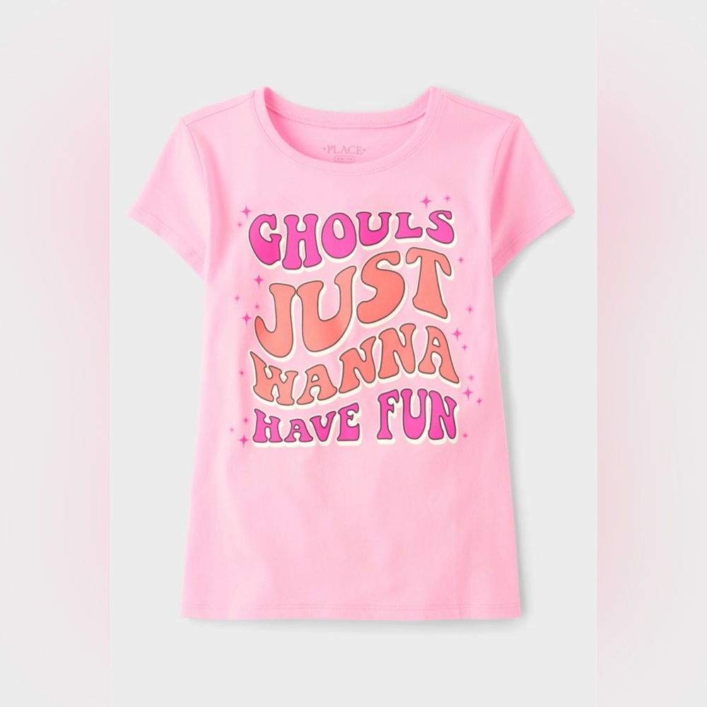 NWT The Children’s Place Girls Glow Ghouls Fun Graphic Tee Pink Small (5/6)